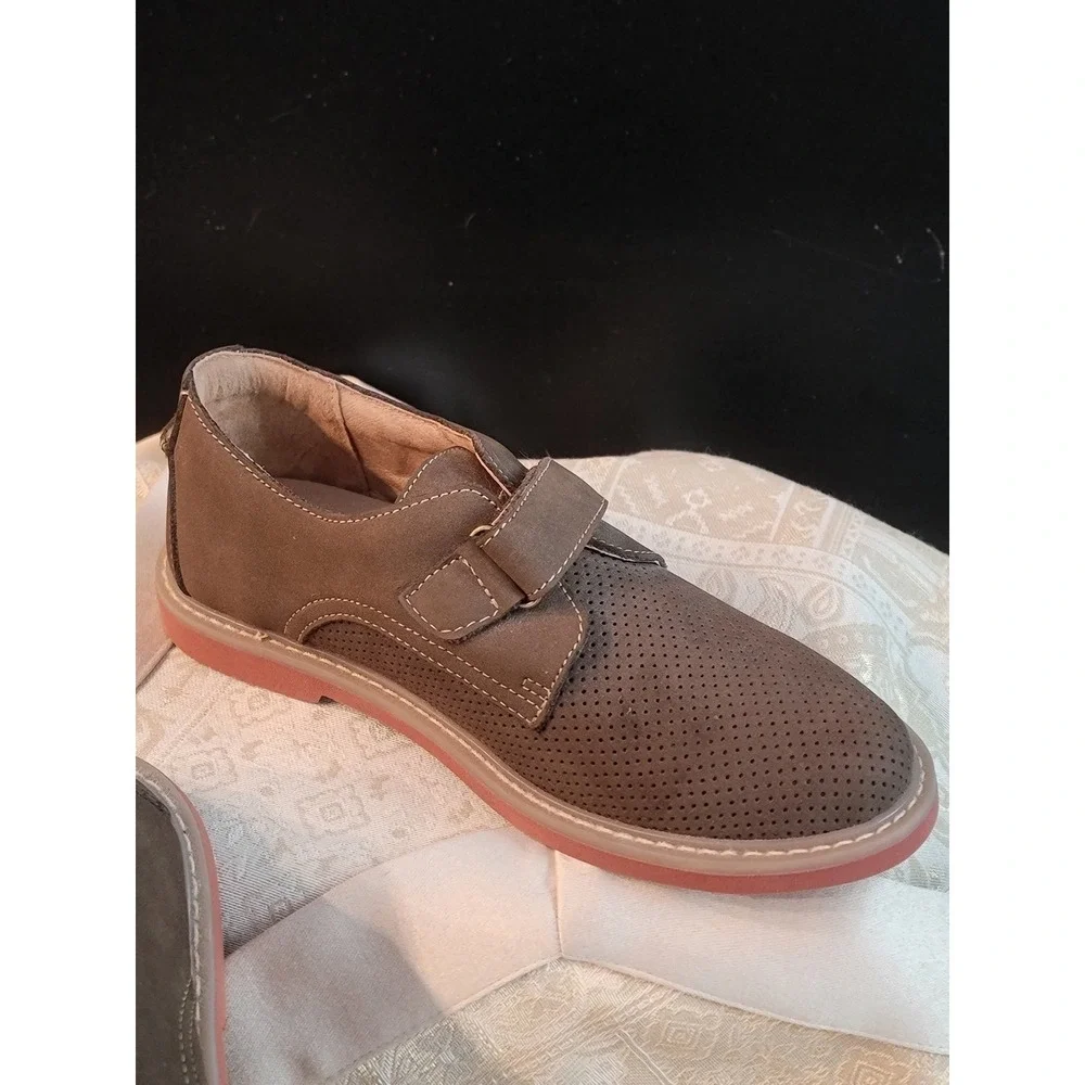 Cole Haan Kids Suede Perforated Oxford Shoes Olive Green Size 2 Hook Loop Strap